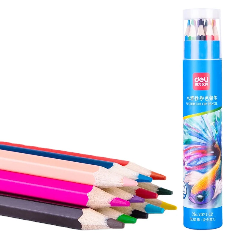 Deli 7071-12 12pcs/barrel Colored Pencils Students Drawing Water-soluble Colored Pencils 192barrel*12pcs=2304pcs Per Carton S
