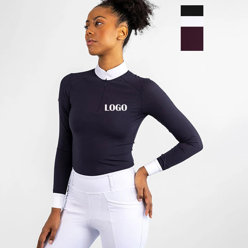 Horse Riding Equestrian Show Polo Shirt Quick Dry Equestrian Clothing Women Equestrian Base Layer  Long Sleeves