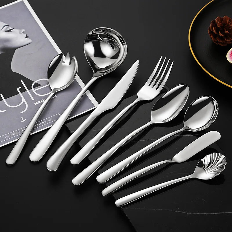 Wholesale 8-Piece Modern Stainless Steel Flatware Set with Satin Handle Luxury Silver Cutlery for Restaurant & Hotel