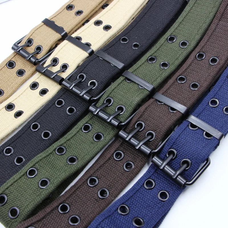 Men's Casual Canvas Belt with Multi-Hole Iron for Buckle Fashionable Versatile Design Student Youth Training Extended Jeans B