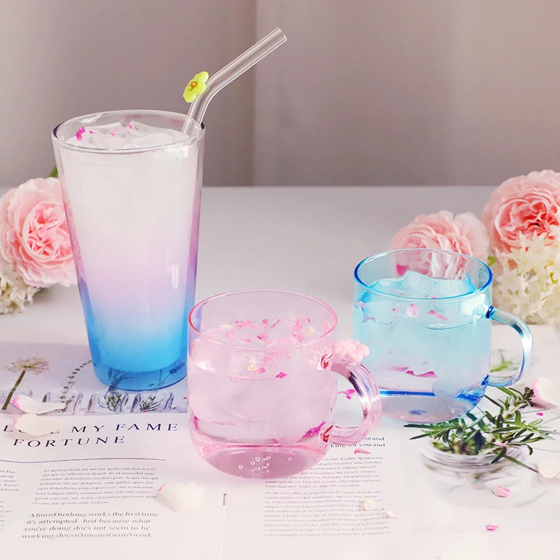 Borosilicate Glass Tea Coffee Cup  Customizable Single Layer Spring Cherry Blossom Minimalist Design Dishwasher Safe Mug