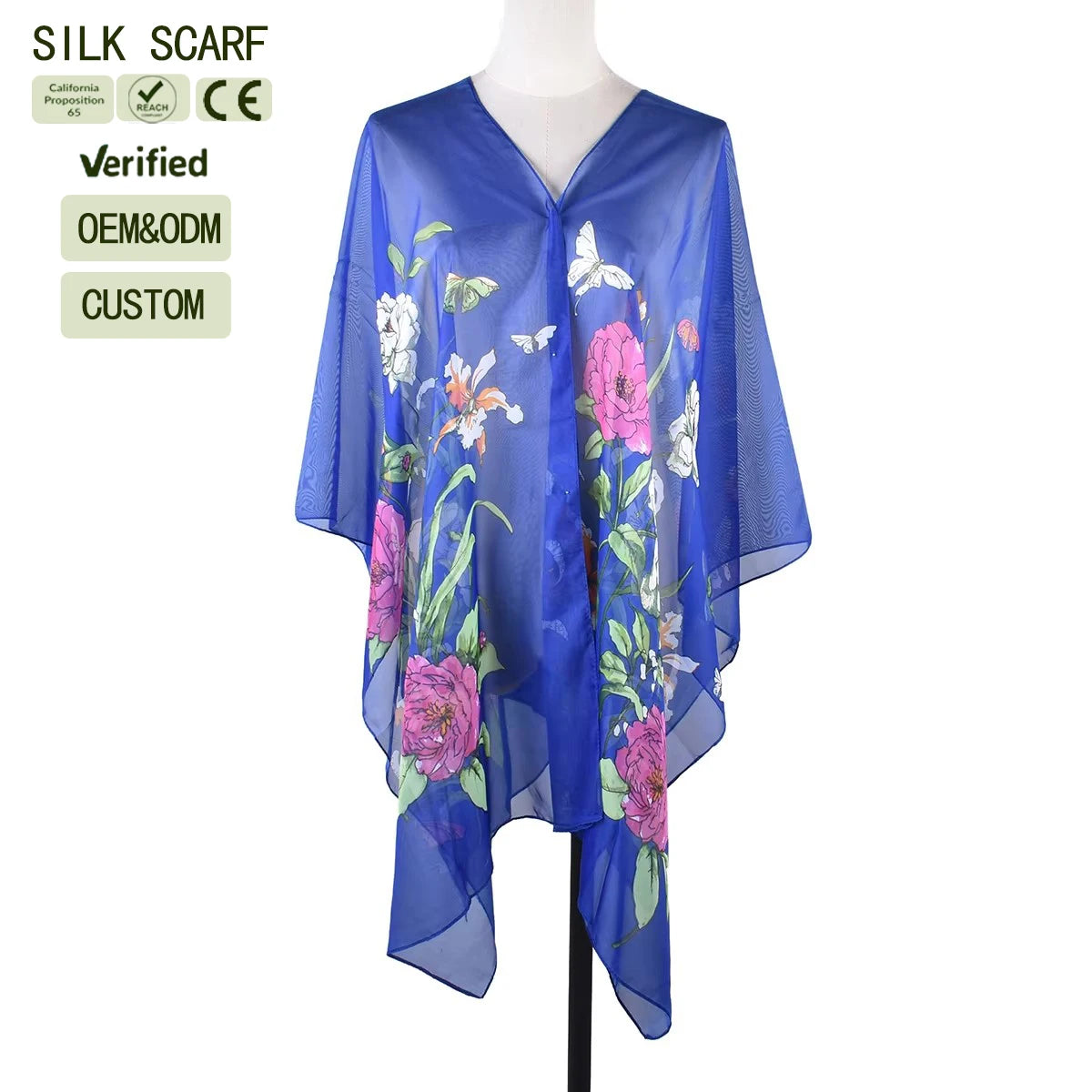 Elegant Floral Print Polyester Chiffon Cover up - Lightweight Summer Shawl with Pearl Buttons for Beach & Evening Wear
