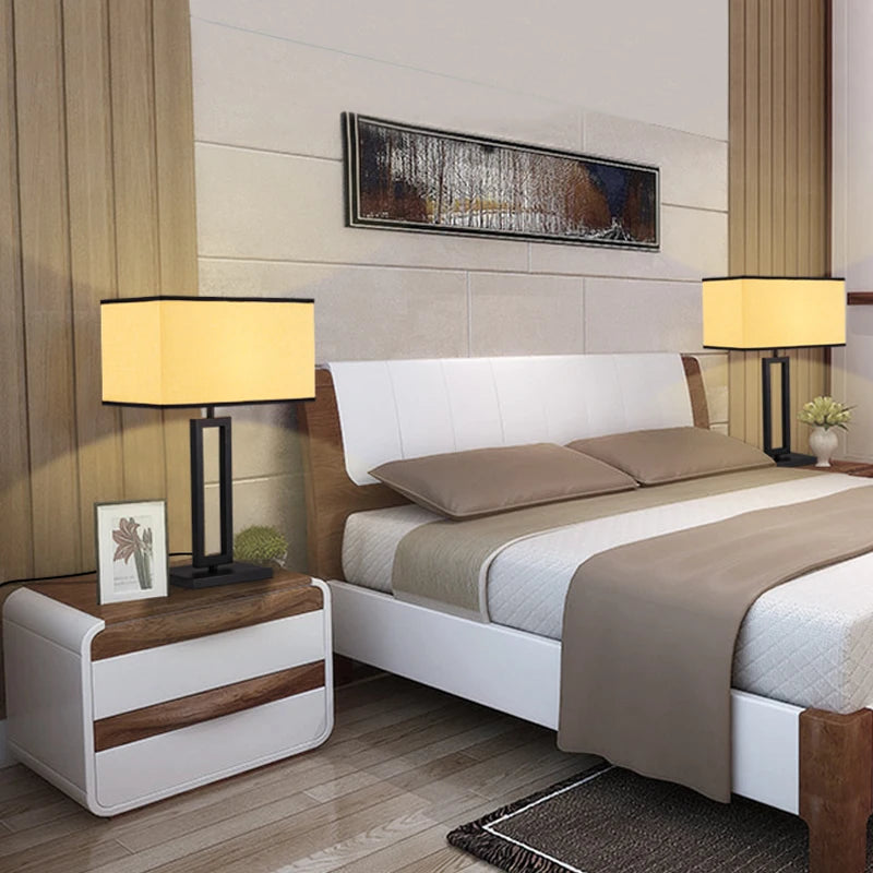 Matte Simple Desk Lamp Bedside Iron Night Fabric Shade Bedside Lamparas Design Table Lamp for Bedroom Hotel