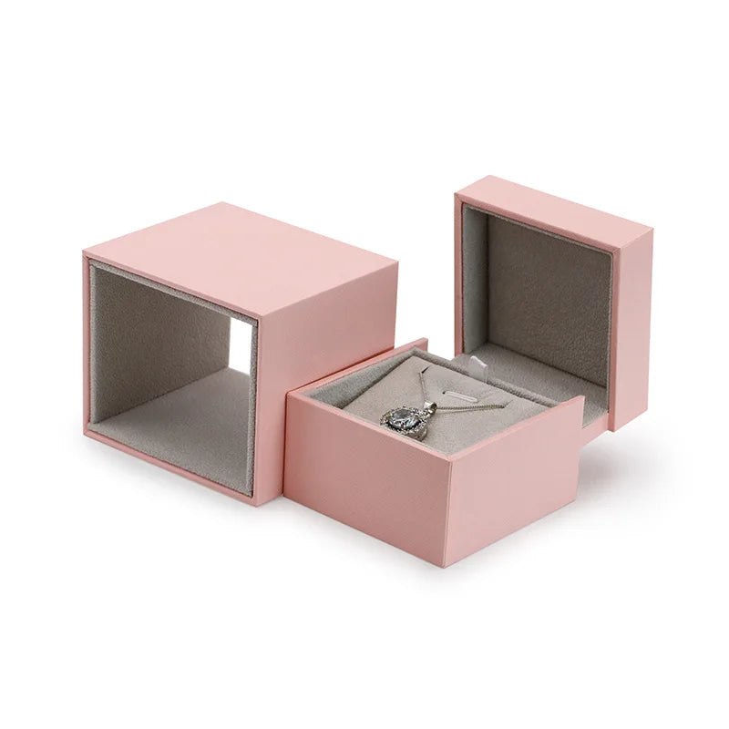 Customized pink Pendant Jewelry Box Ring and Earring Necklace Gift Storage Box Leather Jewelry Box