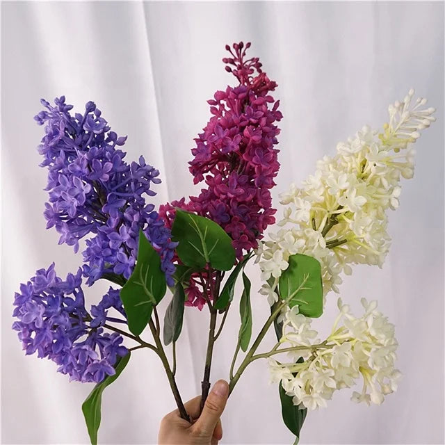 2 Heads PVC Real Touch Artificial Purple Blue White Lilac Flowers for Table Center Piece Wedding Party Home Decoration