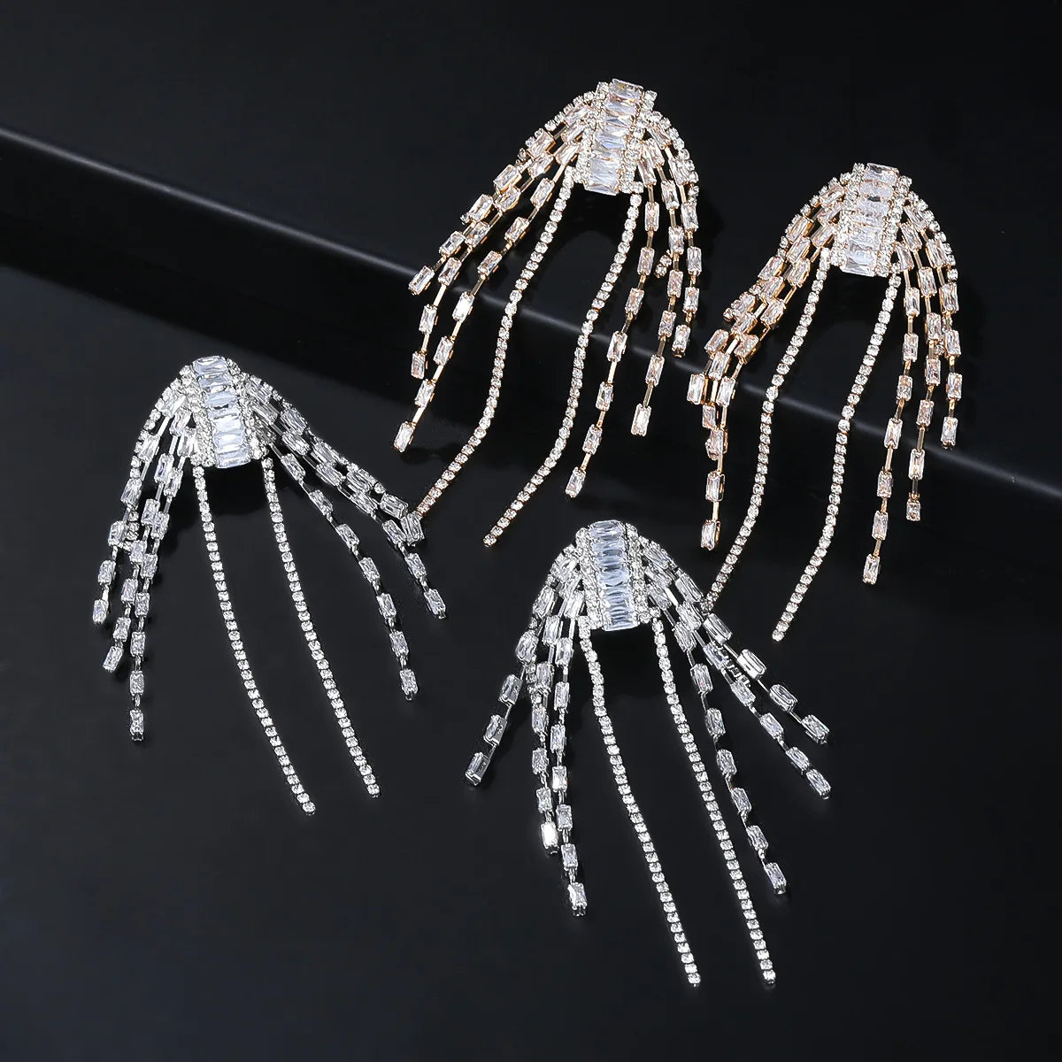 Wholesale Bling Zircon CZ Arch Shaped Earrings Jewelry Iced Out Cubic Zirconia Geometric Wedding Tassel Earrings