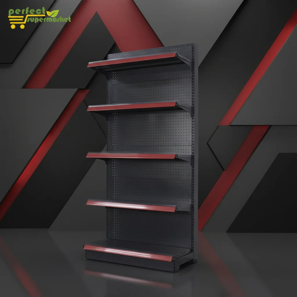 PFT Grocery Store Supermarket Display Racks Shelves Single Sided Dark Grey Metallic Heavy Duty Perforated Epoxy Powder Coatin