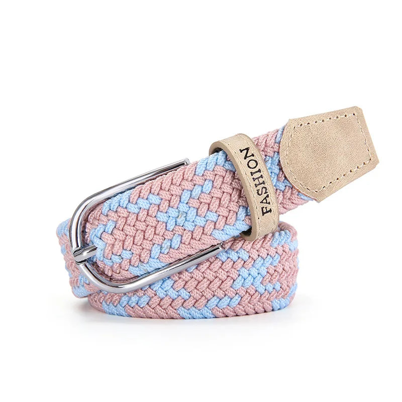Women Casual Fabric Stretch Golf Baseball Belt Without Holes Cotton Canvas Braided Elastic Alloy Buckle Custom Logo