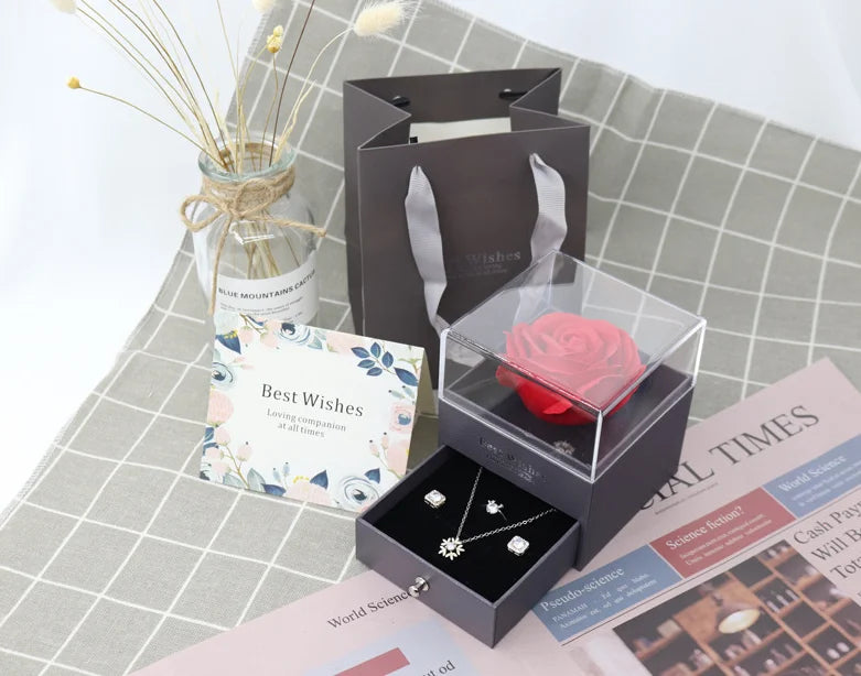 2025 Necklace Female Ornament Artificial Flower Gift Box Christmas Valentine's Mother's Day Gift