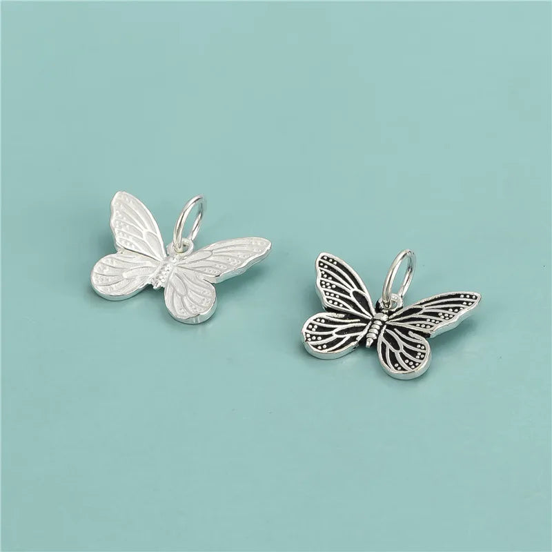 Wholesale Cute 925 Sterling Silver Butterfly Charm Vintage Antique Silver Animals Pendant for Bracelet Necklace Jewelry Makin