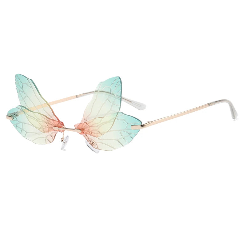 Fashionable Dragonfly Gradient Wing Sunglasses Unisex Personalized Steampunk Metal Frame UV400 Protection Feihong FH511829 fo