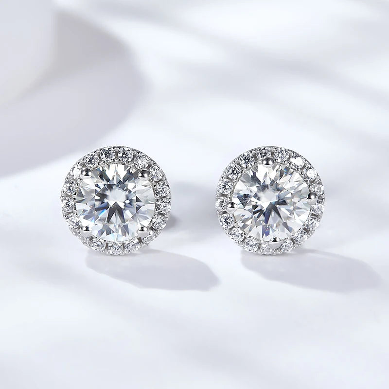 Starsgem Halo Setting 6.5mm 1ct Sterling Silver S925 DEF VVS Moissanite Stud Earrings