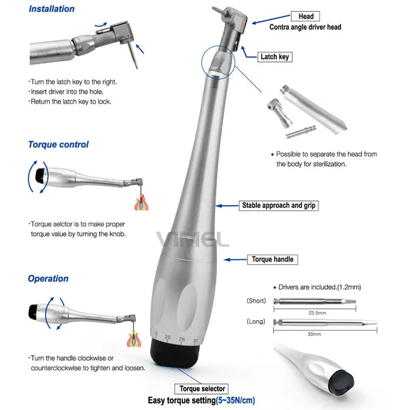 Dental Universal Implant Torque With 12pcs Drivers Wrench Dentistry Latch Head Handpiece 5 to 35 N.cm Dental Instrument