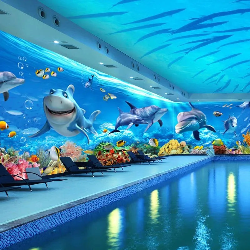3D Underwater World Wallpaper Ktv Bar Hotel Theme Background Children's Room Swimming Pool Aquarium Ocean Mural