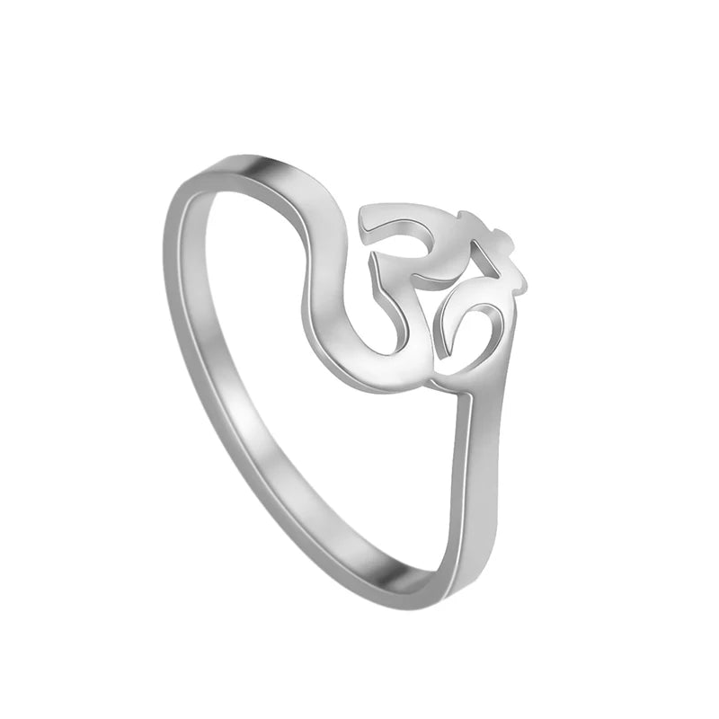 18K Gold Plated Buddhism Indian Yoga Om Symbol Men's Ring Stainless Steel Fashion Jewelry Rings