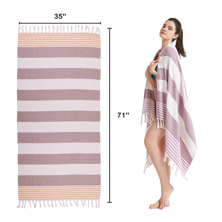 Personalized Embroidered Jacquard Printed Luxurious Extra Large 100% Cotton Tassel Striped Turkish Cotton Beach Towels