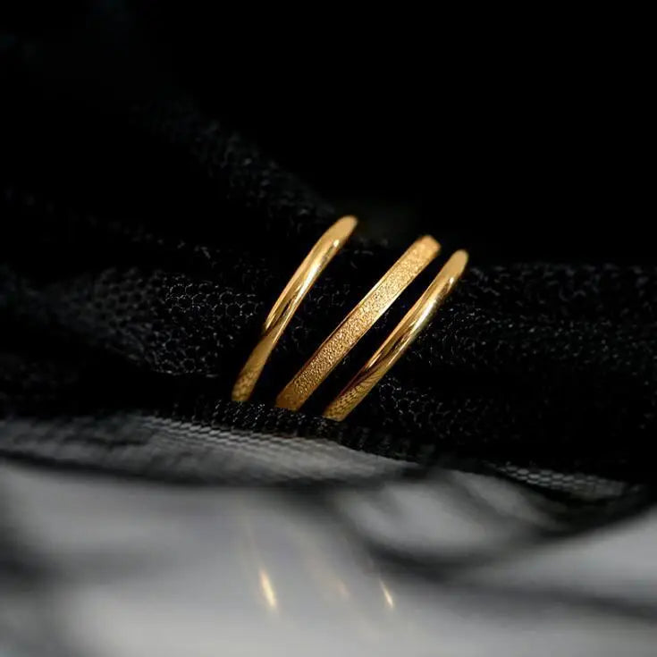 GT New 3pcs/set Titanium Steel 18K Gold Plated Polished Finish Rings Waterproof Ring Jewelry