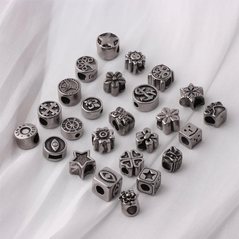 Stainless Steel Tree of Life Shape Retro Mixed Hollow Bead Charms Engraved Original Slider Spacer Bead Pendant Jewelry Access