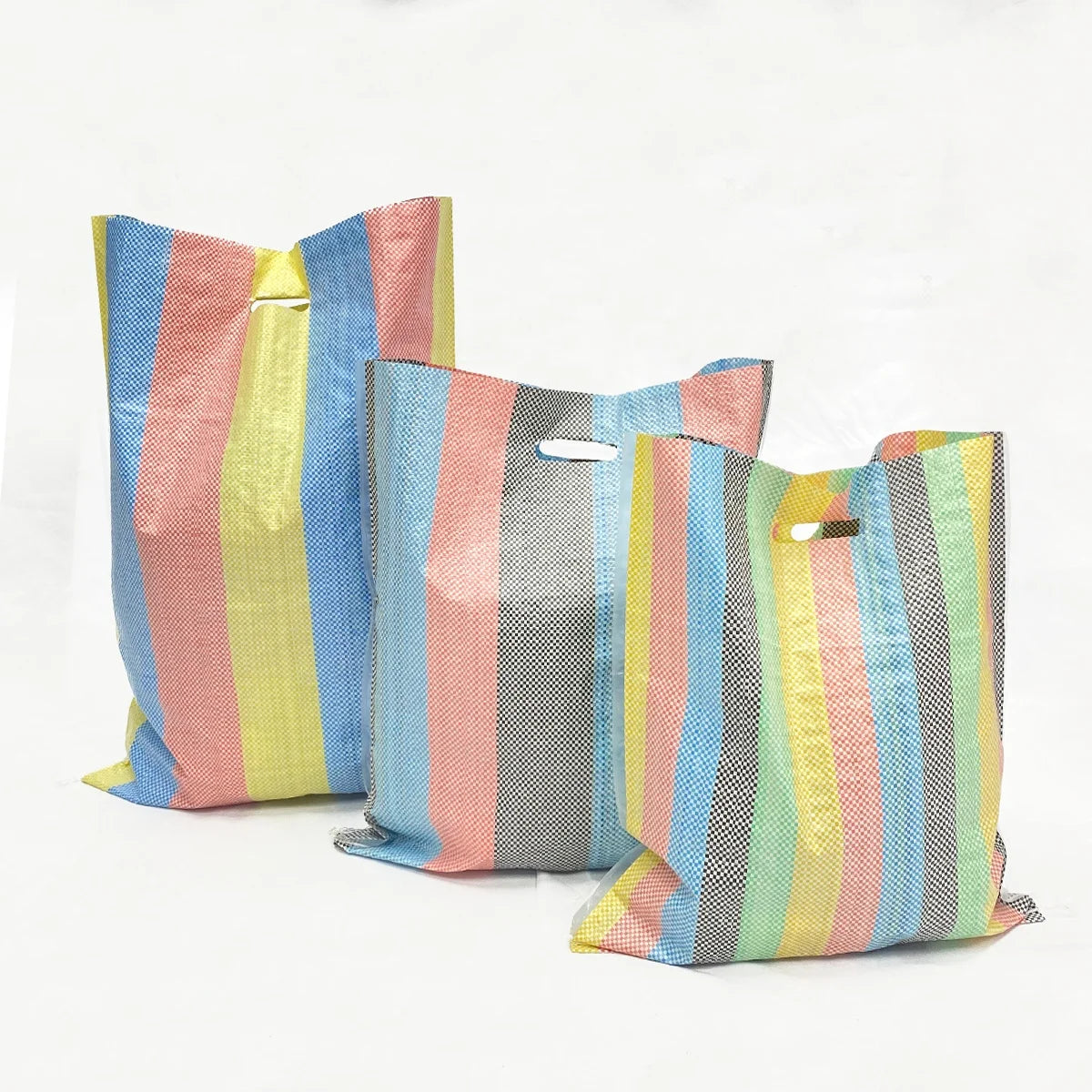 Omai Hot Selling Eco-friendly PP Woven Shopping Bags Colorful Strips Handle Customizable Colors/Sizes Agricultural Use Custom