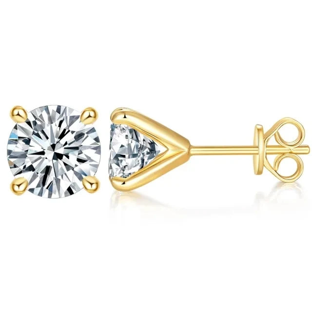 1CT Moissanite Earring Studs Simple Design 18k Gold Rhodium Plated Round Moissanite Men VVS Earings