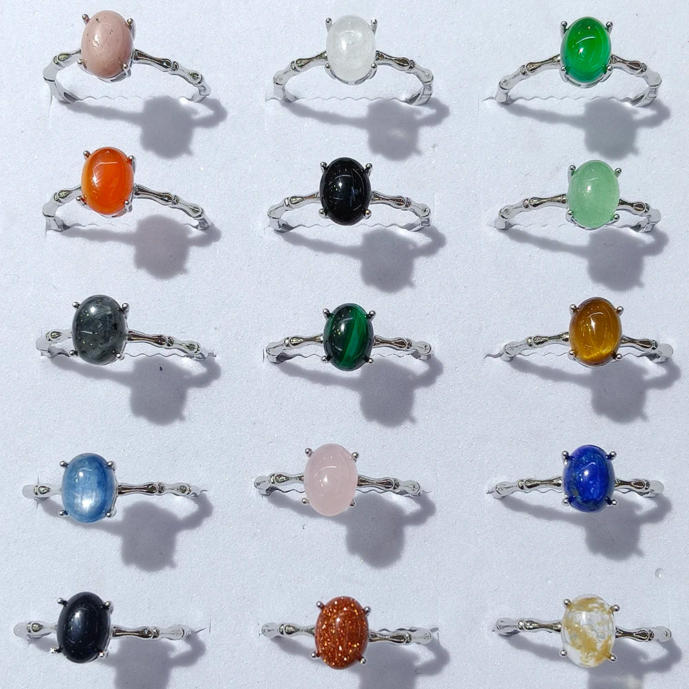 Wholesale Natural Gemstone aquamarine red agate for Women Men Crystal Stone Quartz Gemstone Adjustable Opening Ring Jewelry