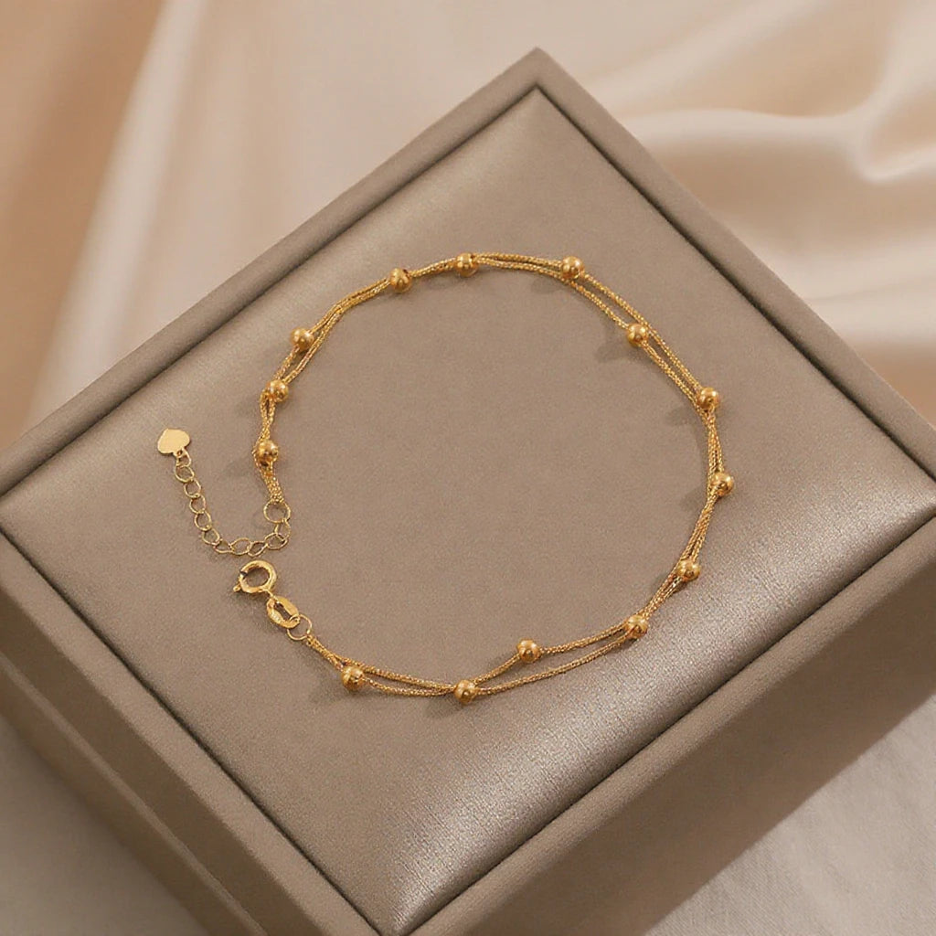 AU750 18K Solid Gold Jewelry Bracelet Double Layer Satellite Chain Bracelet for Girls 18K Gold Jewelry Fashion Jewelry Bracel