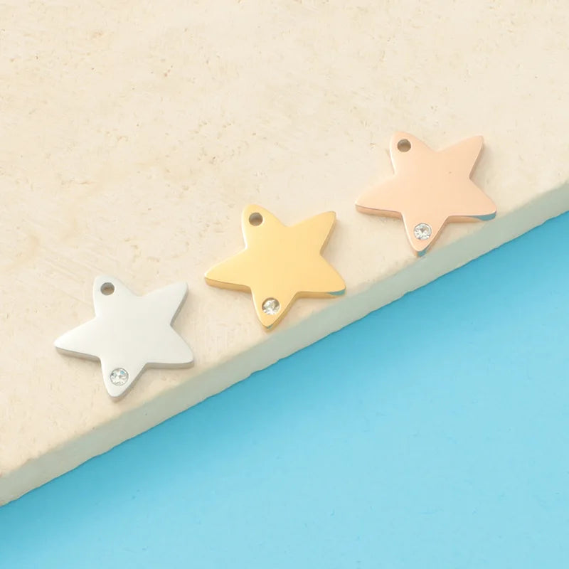 Factory Customization Mirror Polished Name Laser Engrave Pendant Stainless Steel Custom logo Star Charm for Jewelry Making