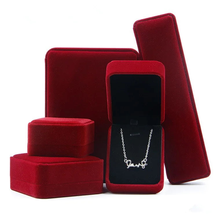 Ready to Ship Jewelry Package Red Velvet Jewelry Box Luxury Packaging Long Necklace Earrings Bracelet Ring Jewellery Box Velv