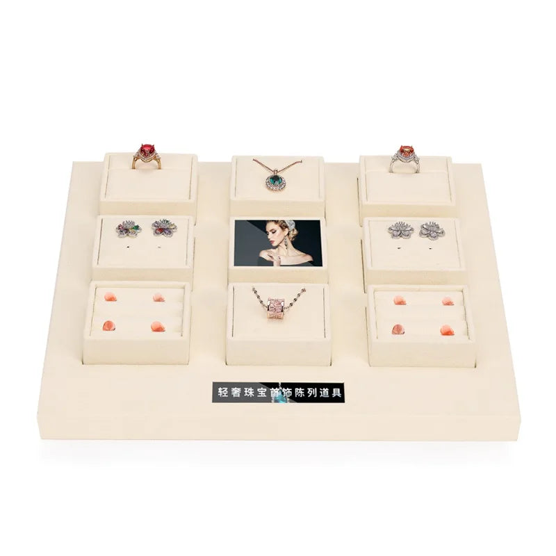 Wholesale Factory New JINSKY Beige Jewellery Display Sets Microfiber Eco-friendly Modern Customized Ring Earrings Necklace