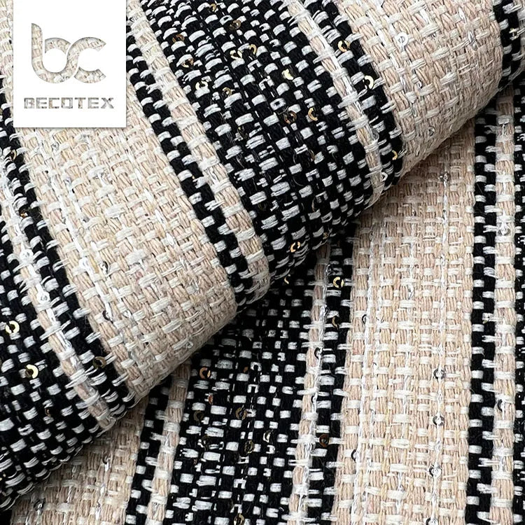 Hot Selling Modern Style Yarn Dyed Wool Tweed Fabric Sequin Jacquard Woven Fabric