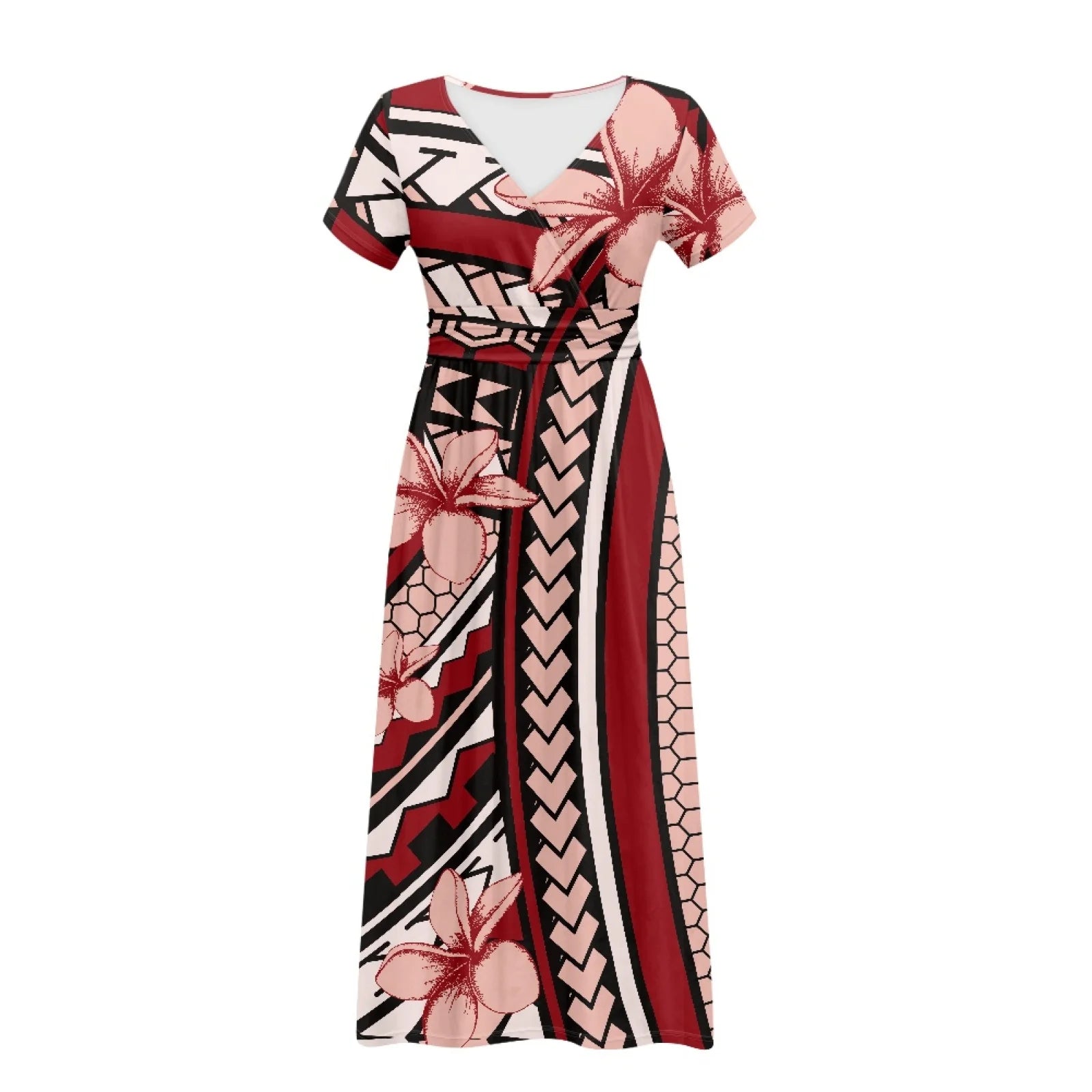 Polynesian Clothes 2025 Women's Spring Summer Boho Floral Print V-Neck Faux Wrap Maxi Dress for Wedding Guest Graduation Part