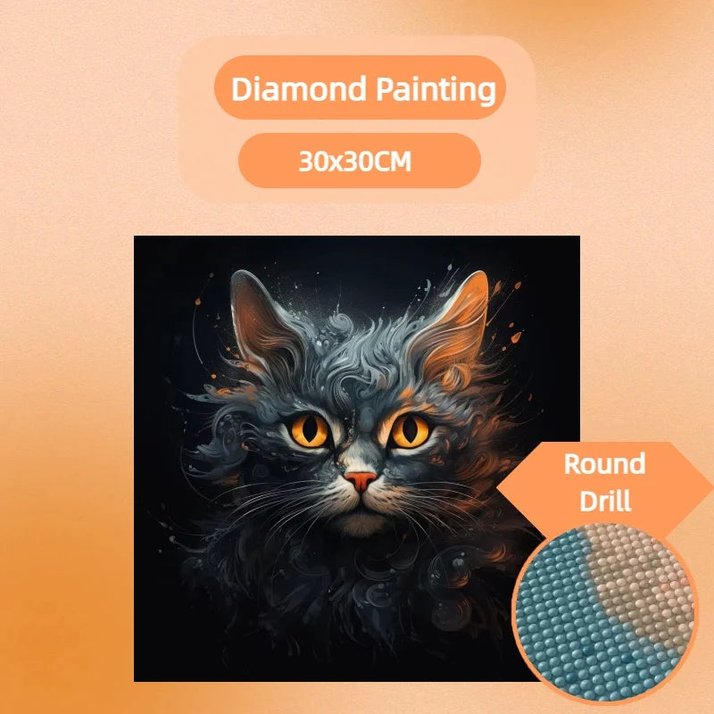 1PC 30*30cm DIY Cat Diamond Painting Art Craft Full Round 5D Acrylic Drill Animal Theme Diamond Painting Kit for Home Decorat