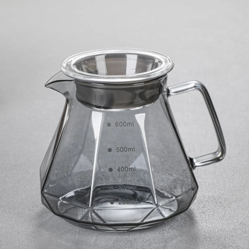 New Arrivals 2025 Smoky Gray Diamond Drip Hot Heat Resistant Glass Kettle High Borosilicate Glass Coffee Server Pot 600ml