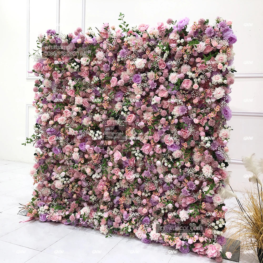 Purple Rose Romantic Factory Artificial 3D Silk Romantic Flowers Wall Backdrop for Wedding Party Decoration