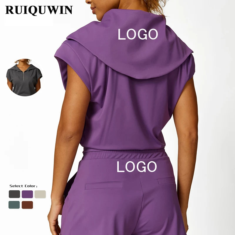 RUIQUWIN Factory Custom Women Sports Clothing Casual Half Zip Lapel Top High Waisted Shorts Tracksuit Gym Wear Women Sets