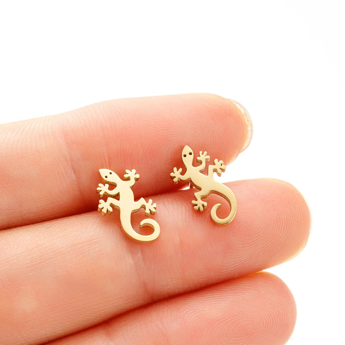 Wholesale Cartoon Animal Series Earrings Girls Personalized Punk Lifelike Gold Plated Stainless Steel Gecko Stud Earrings Wom