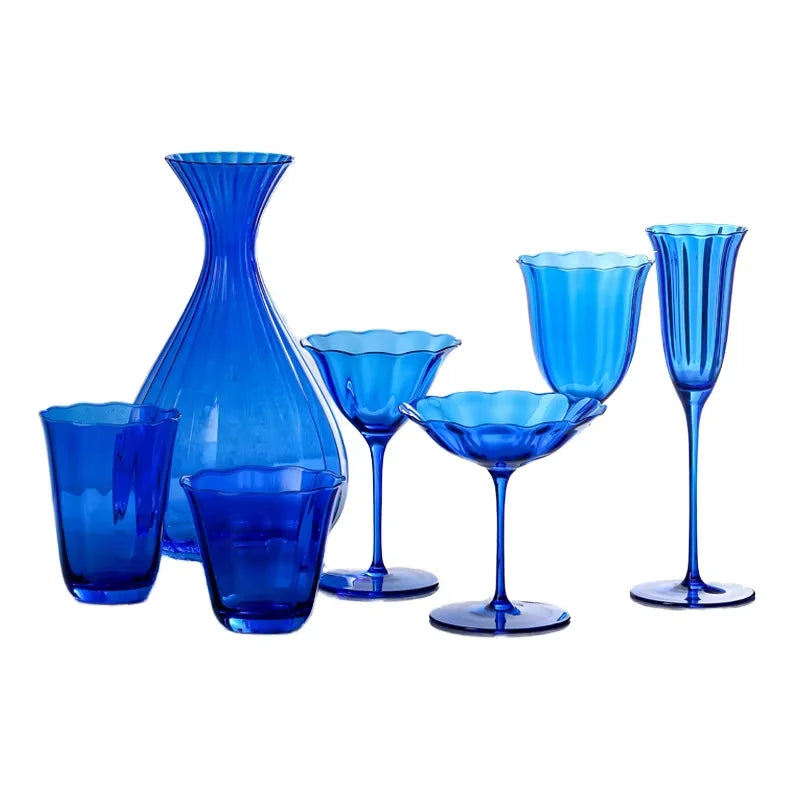 New Design Bohemian Style Sustainable Hand Blown Chrome Free Lead-Free Crystal Red Glass Wedding Wine Goblets Set