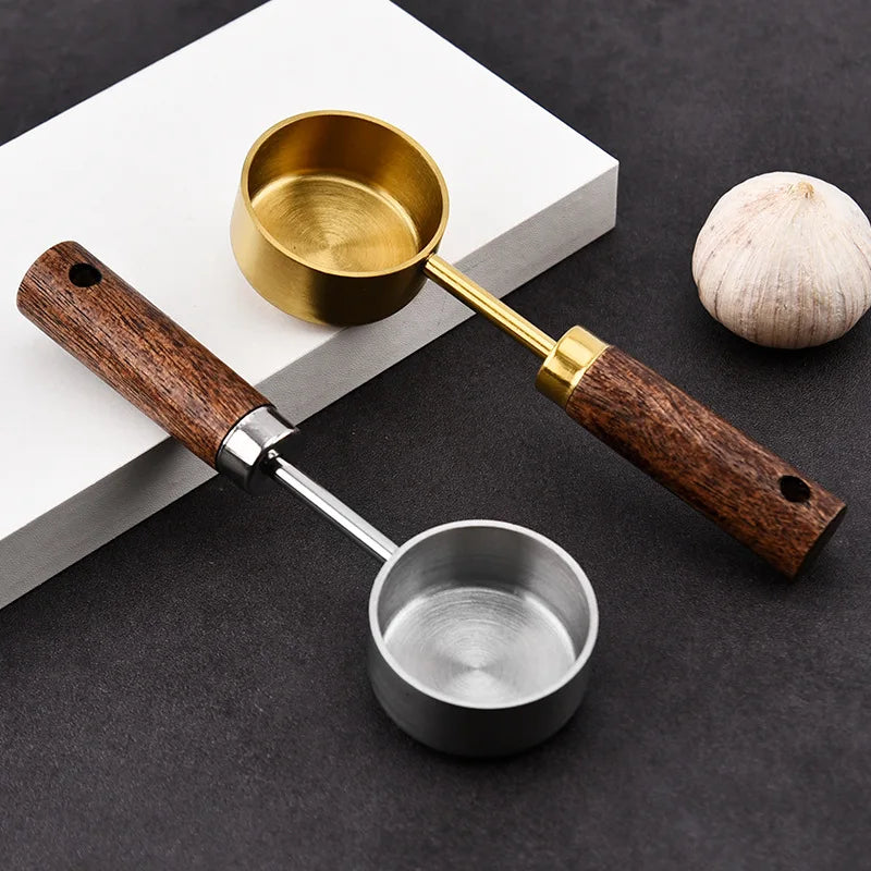 Premium Kitchen Accessories Baking Tools Wood Handle Copper Stainless Steel Measuring Cup and Spoon
