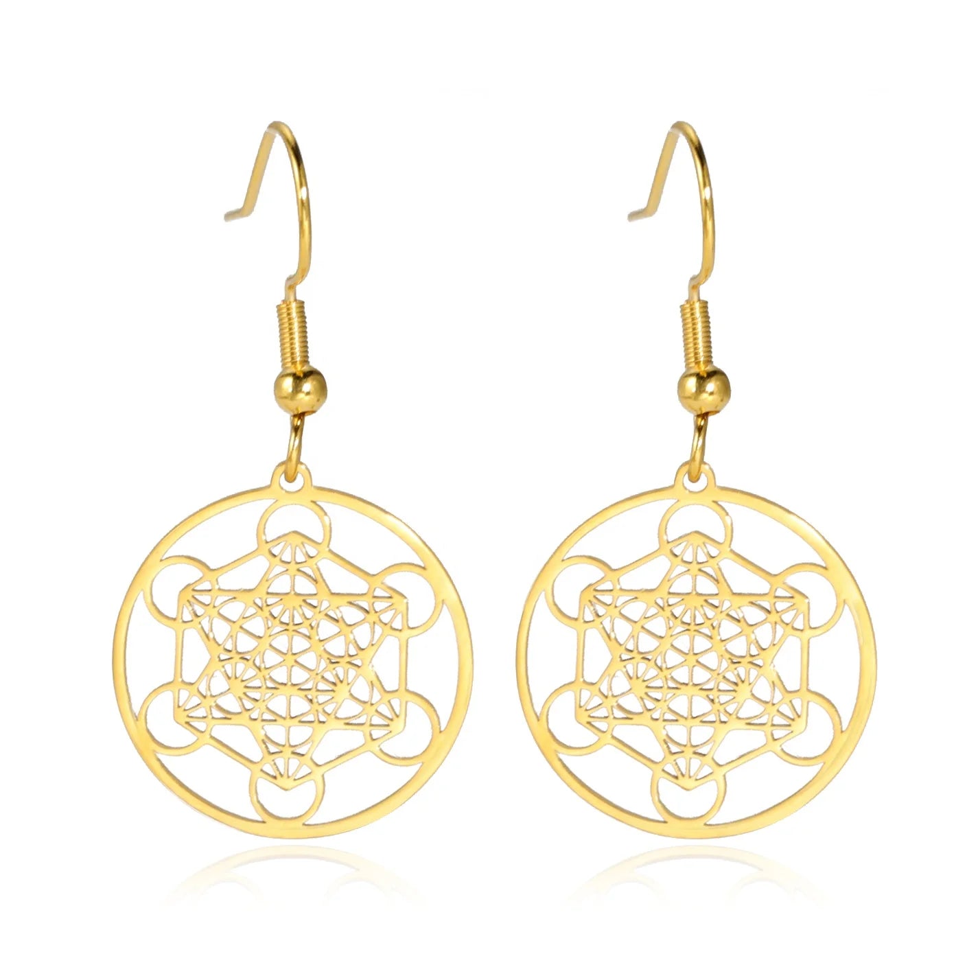 Metatron Cube Dangle Earring for Women Archangel Amulet Sacred Geometry Drop Earrings Spiritual Stainless Steel Jewelry Gift