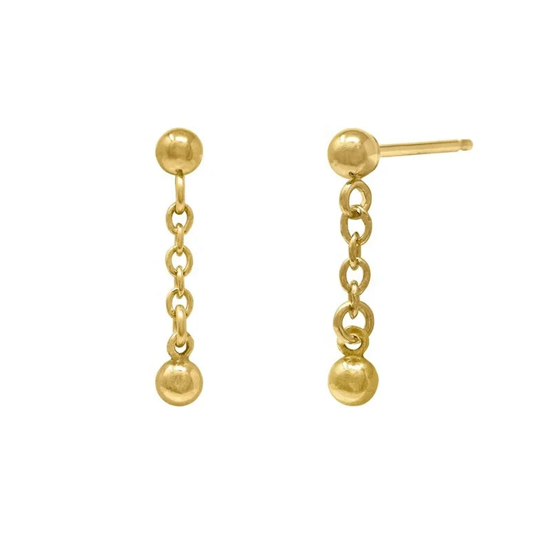 Milskye Fine Jewelry 18k Gold & Rhodium Plated 925 Sterling Silver Ball Stud Earrings with Chain-Party Gift