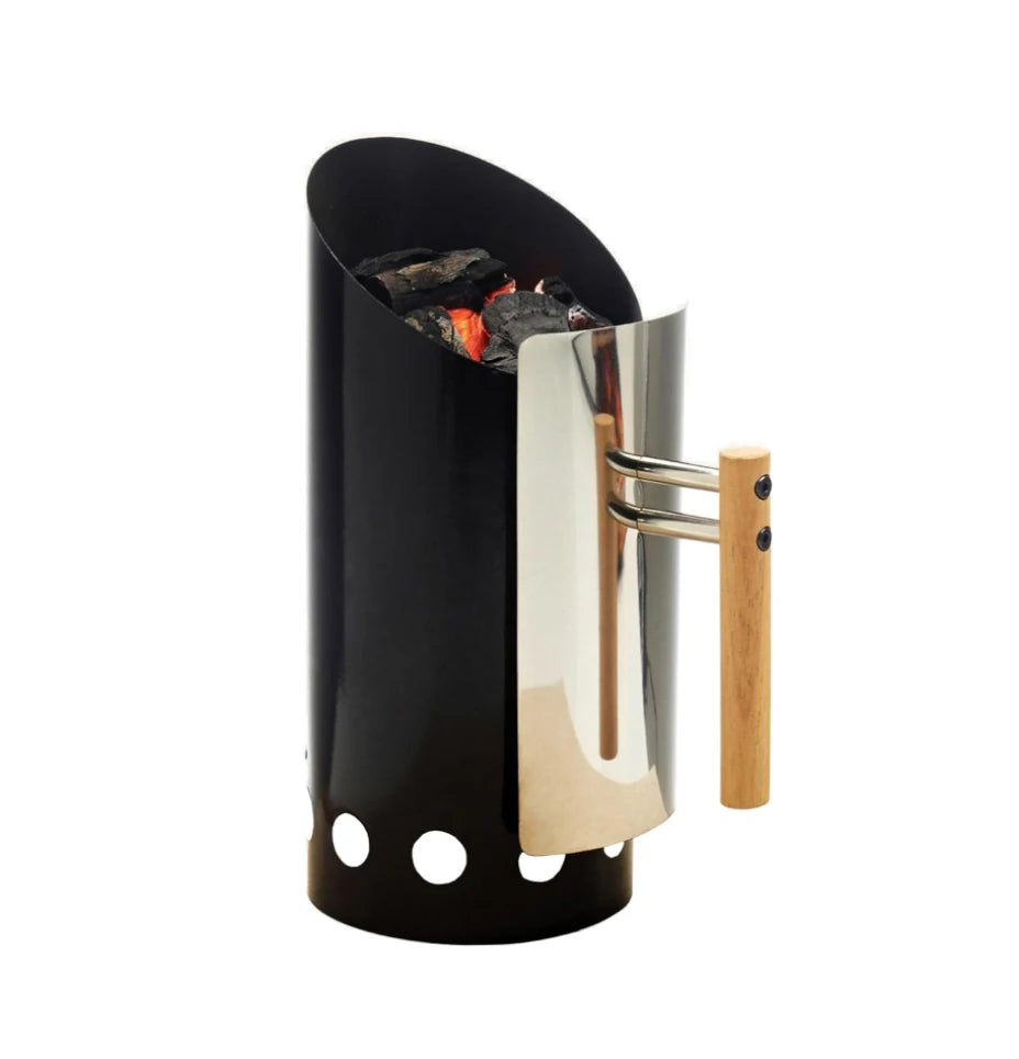 Modern Black Chimney Charcoal Starter Durable Iron Porcelain Enameled Folding Design High Pressure Safety Wood Handle Fast BB