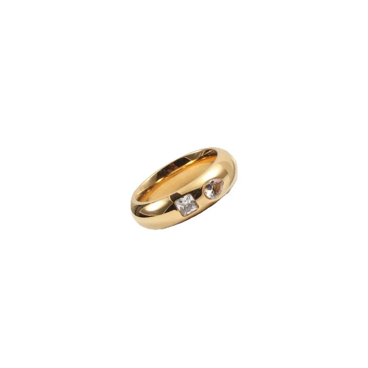 Special Bold Shape Rings Jewelry Women Gold Plated Stainless Steel Crystal Gemstone Ring