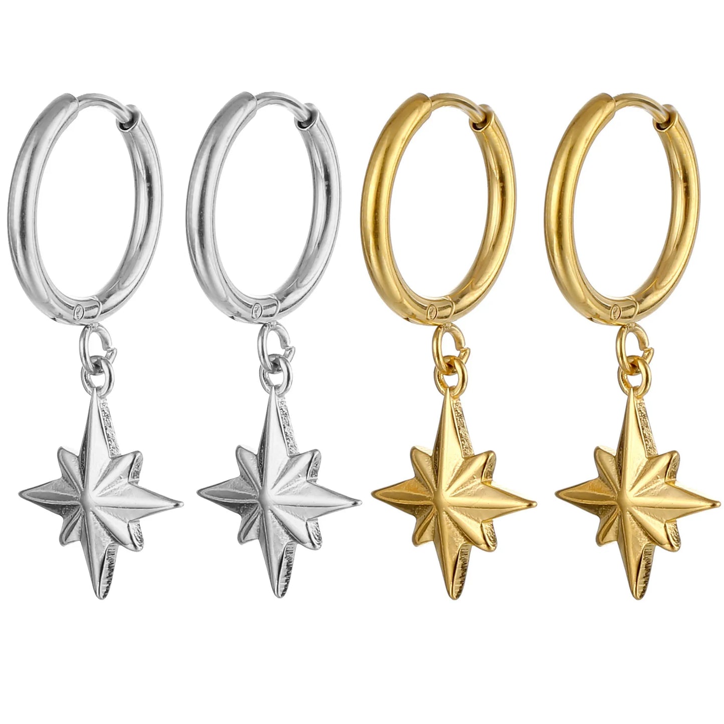 New Arrival Korea Fashion Dainty Jewelry Gold Stainless Steel Moon and Star Pendant Earrings Irregular Women North Star Earri