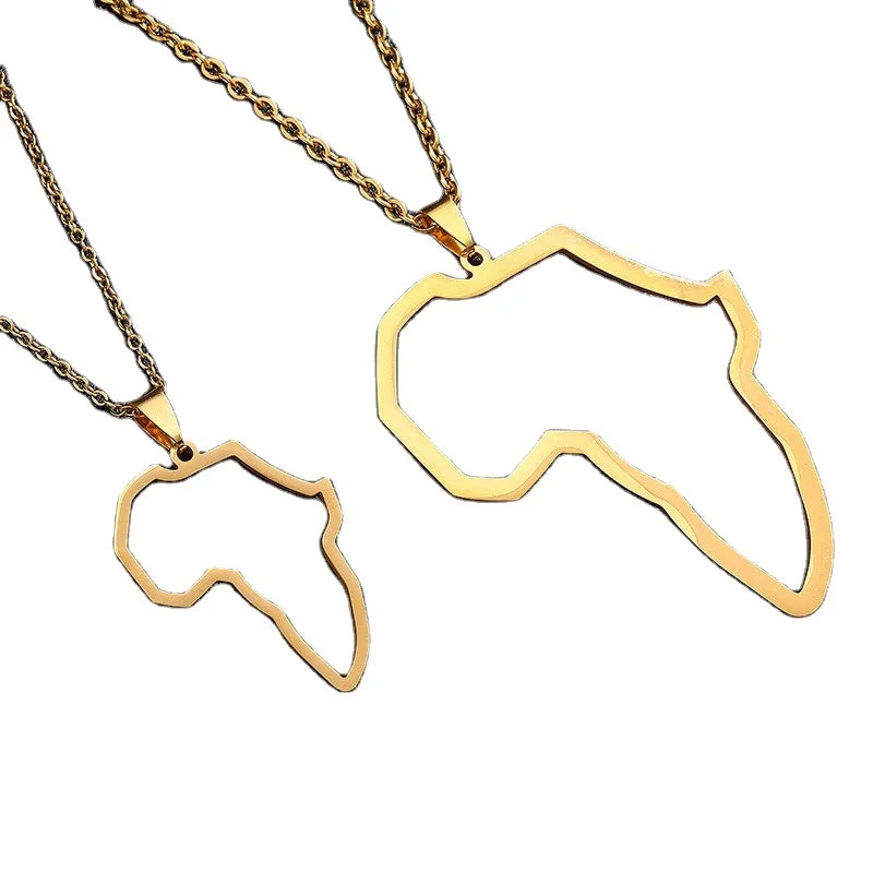 Wholesale High Polished Hollow Africa Map Chain Necklaces Stainless Steel 18K Gold Plated Africa National Map Pendant Necklac