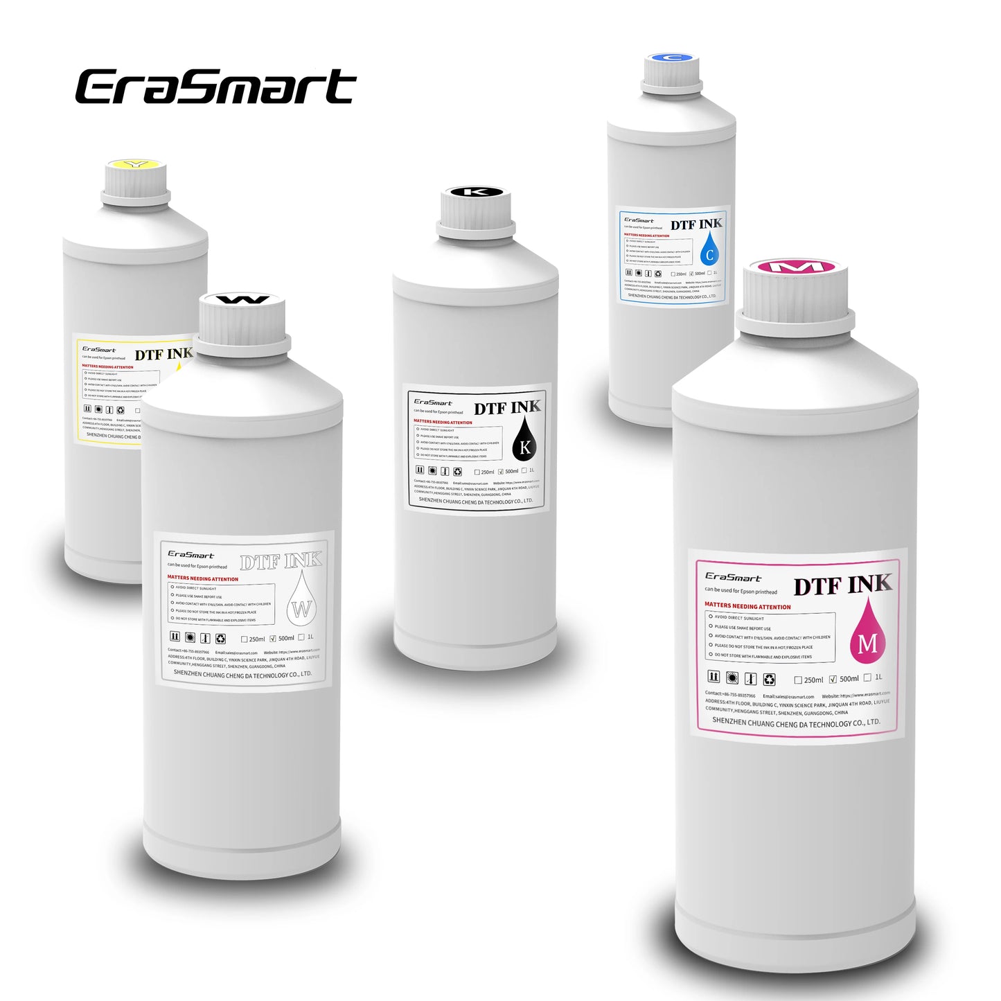 Erasmart 500Ml 1000Ml 250Ml C M Y K W Dtf Ink Textile Ink Dtf for Inkjet Printer