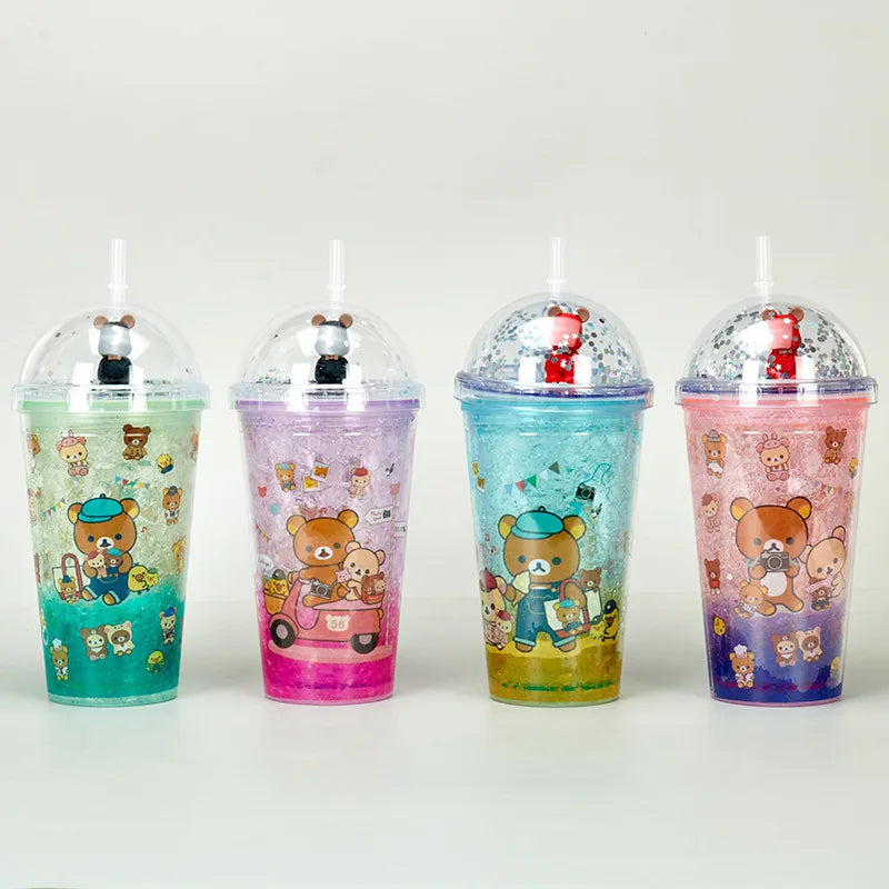 Water Bottles Unisex Opp Bag+white Box Water Cup Bear Doll PC Cup Double-layer Plastic Micro Landscape Cute Cartoon Crushed I