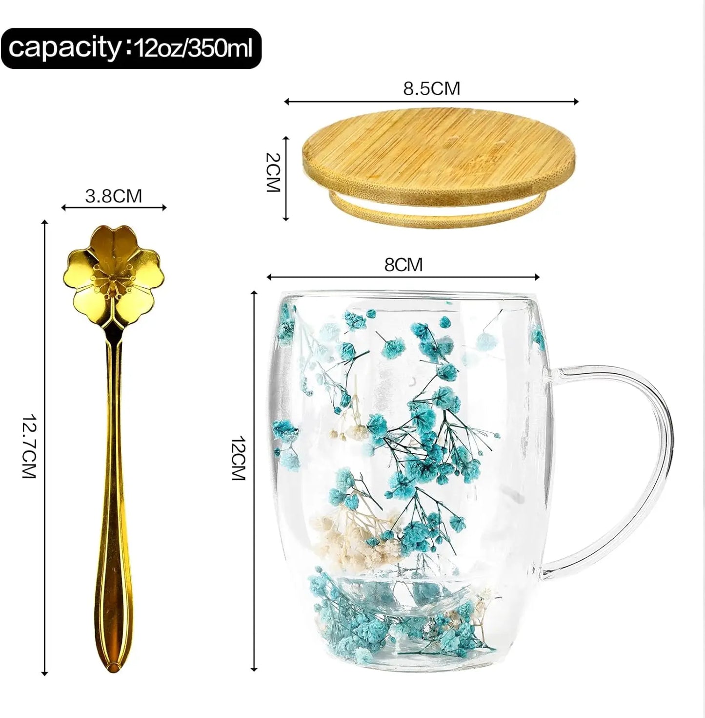 Borosilicate Glass Double Wall Milk Mug with Bamboo Lid 350ml Cute Creative Design