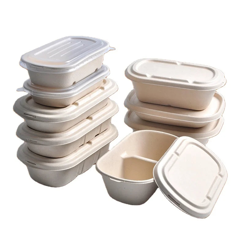 SenAng 850/850 2cells 1000/1000ml 2 Cells Disposable Container Take Away Food Containers Sugarcane Deli Box