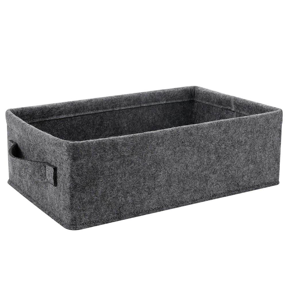 Wholesale Customizable Dark Grey Polyester Felt Foldable Storage Basket Handles Square Shape Personalized Logo for Home