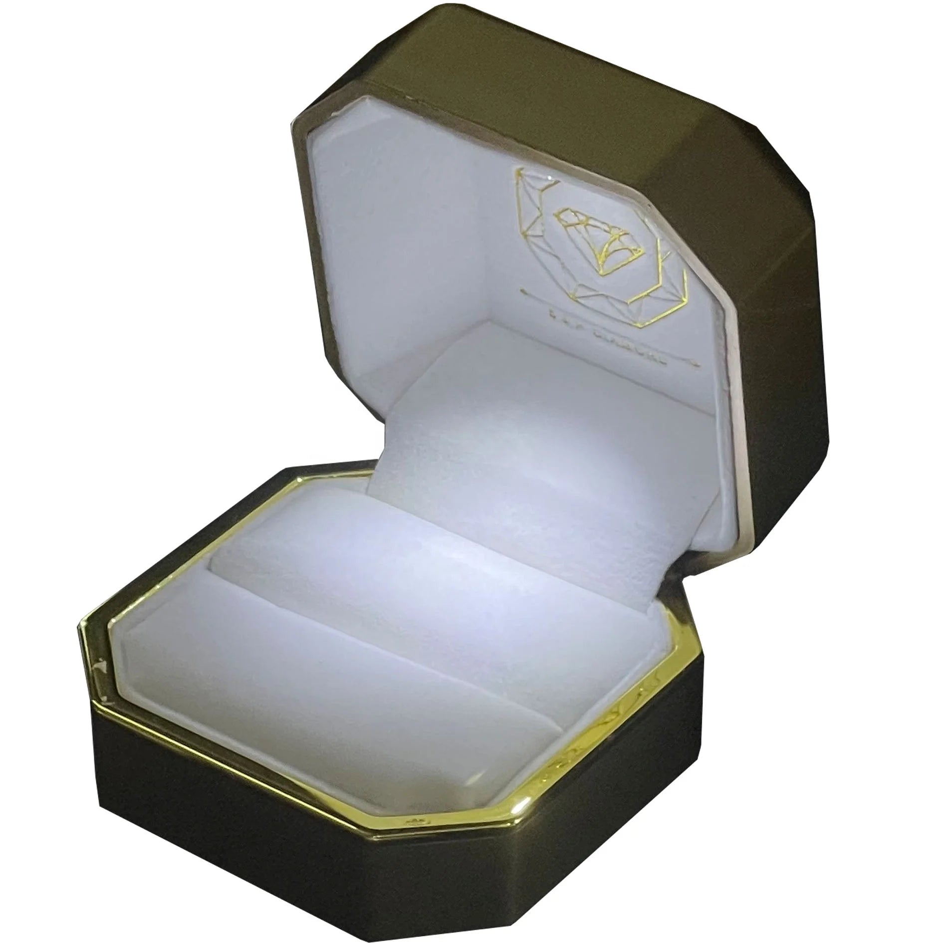 Luxury LED Octagon Ring Box with Square Pattern-Customized Logo